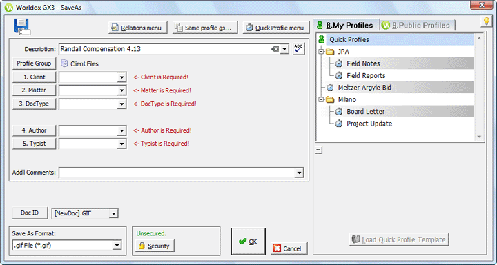 WorkZone - File Save As dialog